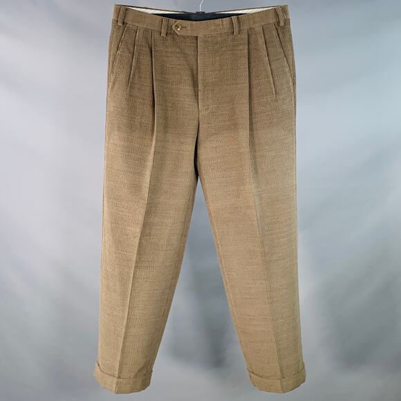 SAMUELSOHN Size 36 Tan Corduroy Merino Wool Pleated Zip Fly Casual Pants - Picture 1 of 7